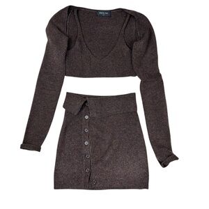 White Fox 2-piece cropped cami top & high waisted mini skirt, XS, wool blend